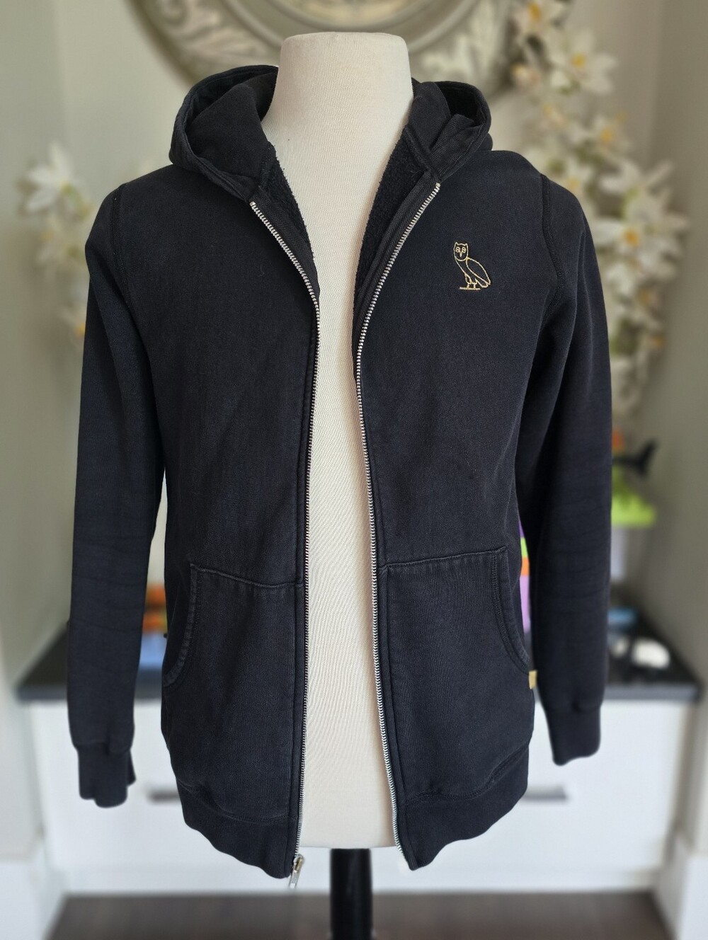 OVO October’s Very Own Gold Owl Full-Zip Hoodie Black Made in Canada L